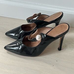 Nordstrom Atlantic Pacific pearl details black patent mule heels, size 6